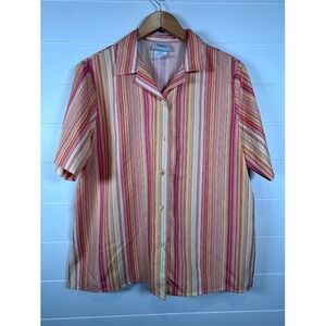 Nikki‎ Striped Button Up Shirt Womens Size 14 Short Sleeve Casual Top Vintage